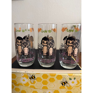 Vintage 1970s Love Is… Cartoon Juice Glasses Set of 3 Kim Casali Retro Libbey St